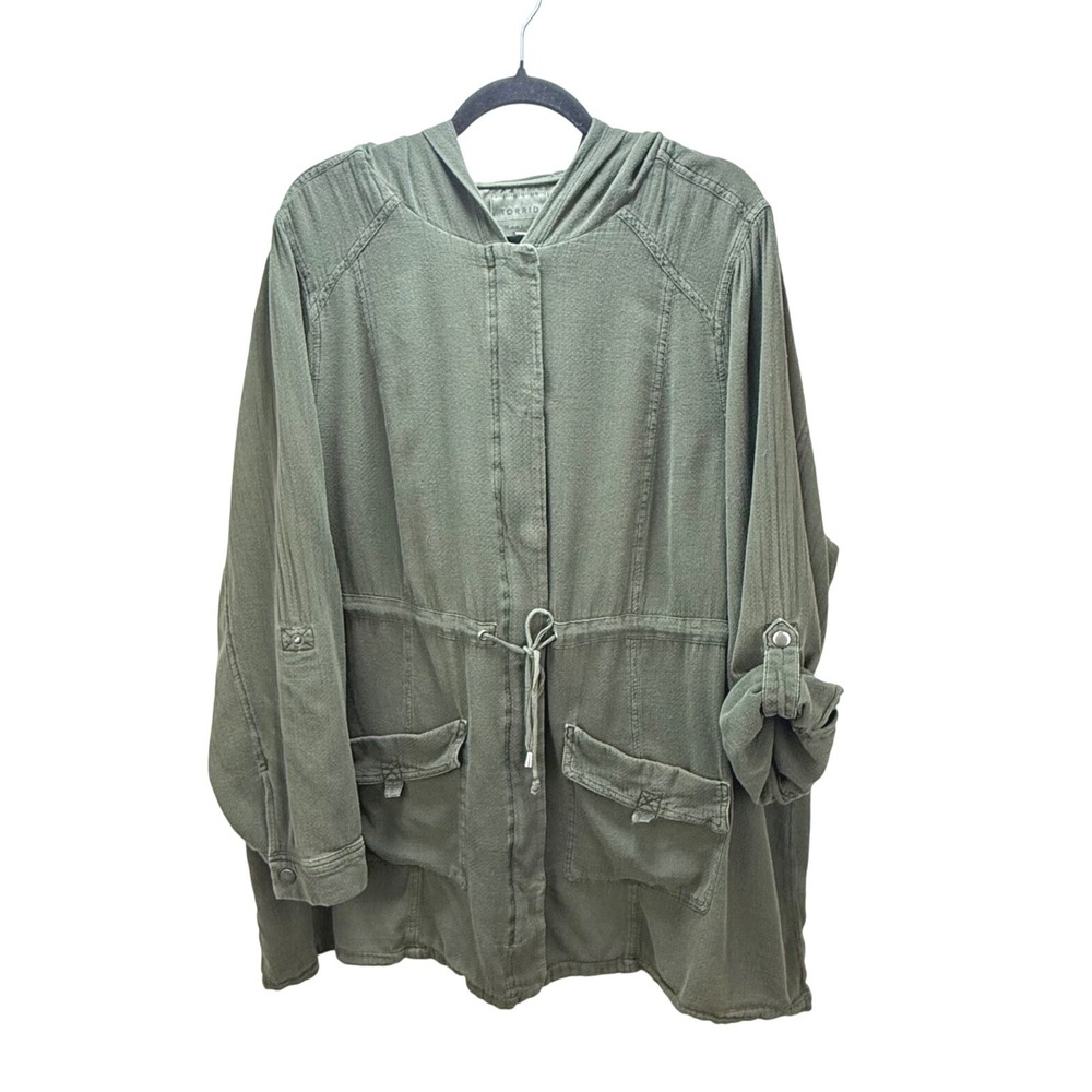 Torrid‎ Hooded Utility Anorak Jacket 3 3X Plus Olive Green Cotton Cargo Military